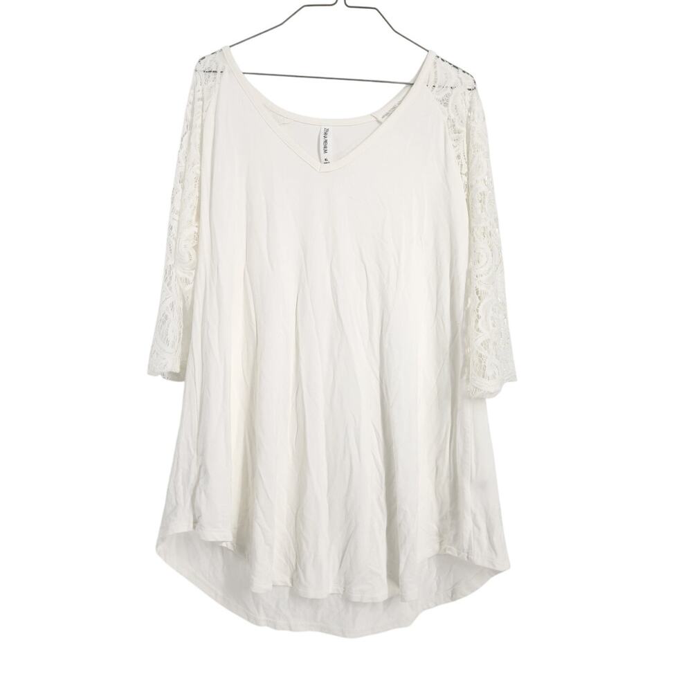 Zenana Outfitters White Lace Sleeve Tunic Top - XL Extra Large